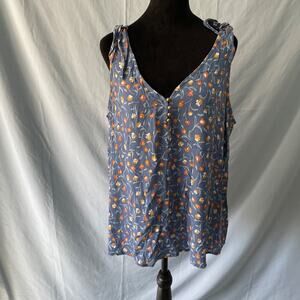 a.n.a. A New Approach Tank Top Blouse womens Petite XL Blue Floral V Neck Ladies
